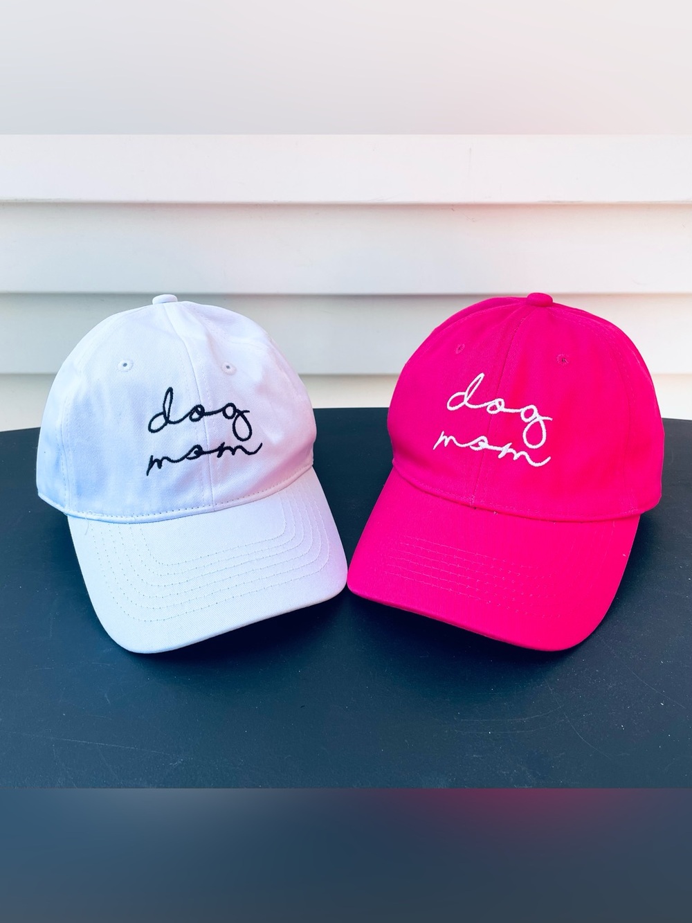 Dog Mom Embroidered Baseball Cap - White or Hot Pink